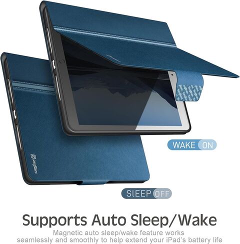 حافظة KingBlanc لجهاز iPad Air (الجيل الثالث) 10.5 بوصة 2019 / iPad Pro 10.5 بوصة 2017 مع حامل أقلام Apple، غطاء ذكي من الجلد النباتي، النوم/الاستيقاظ التلقائي، قابل للطي متعدد الزوايا، أزرق in Kuwait