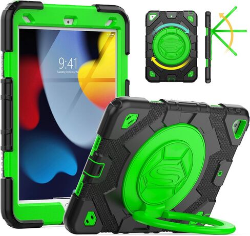 SEYMAC stock Case for iPad 9th/8th/7th Generation 10.2 inch Case with Screen Protector, 360 Rotating Handle Stand, Shoulder Strap & Pencil Holder, Heavy Duty Shockproof Case (Black) in Saudi Arabia