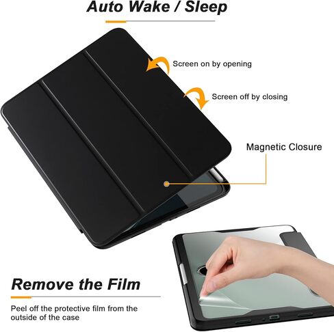 حافظة لجهاز OnePlus Pad، غطاء حامل قابل للطي، إغلاق مغناطيسي للنوم التلقائي، حامل Stylo شفاف متين من البولي كربونات الخلفي من مادة TPU المقاومة للصدمات لجهاز OnePlus Pad - قلاب أسود in Kuwait