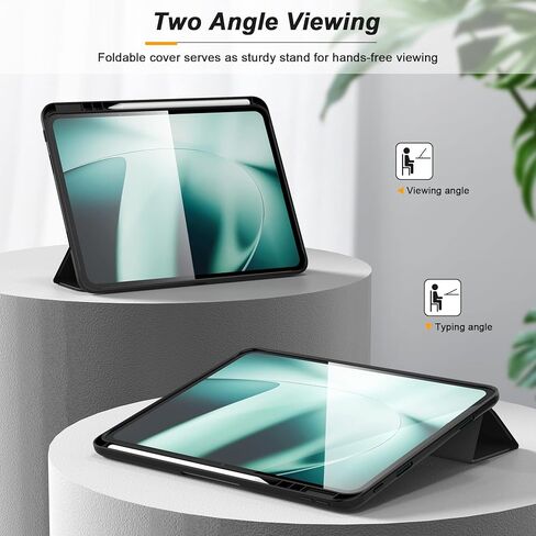 حافظة لجهاز OnePlus Pad، غطاء حامل قابل للطي، إغلاق مغناطيسي للنوم التلقائي، حامل Stylo شفاف متين من البولي كربونات الخلفي من مادة TPU المقاومة للصدمات لجهاز OnePlus Pad - قلاب أسود in Kuwait