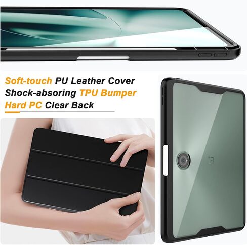 حافظة لجهاز OnePlus Pad، غطاء حامل قابل للطي، إغلاق مغناطيسي للنوم التلقائي، حامل Stylo شفاف متين من البولي كربونات الخلفي من مادة TPU المقاومة للصدمات لجهاز OnePlus Pad - قلاب أسود in Kuwait