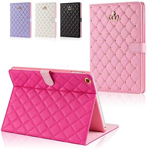 حافظة Changjia لجهاز iPad 9.7 بوصة الجيل السادس/الخامس 2018/2017، iPad air 2/iPad Air، غطاء تاج بلينغ دايموند لطيف من جلد البولي يوريثان الذكي للنوم/الاستيقاظ الذكي غطاء مقاوم للصدمات لجهاز Apple iPad 9.7 بوصة (وردي) in Saudi Arabia