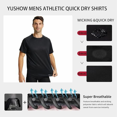 قميص رجالي للتمرين من YUSHOW، سريع الجفاف، قميص رياضي للجري بأكمام قصيرة، تي شيرت شبكي ماص للرطوبة للرجال in Kuwait