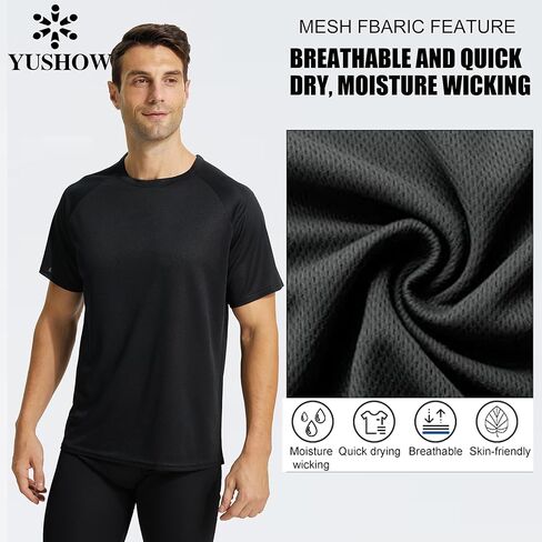 قميص رجالي للتمرين من YUSHOW، سريع الجفاف، قميص رياضي للجري بأكمام قصيرة، تي شيرت شبكي ماص للرطوبة للرجال in Kuwait