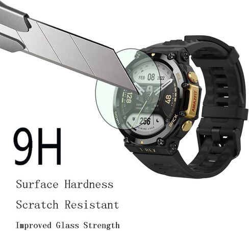 Not a defect Watch Screen Protector (3+1Pack) Compatible for Amazfit T-Rex 2, Tempered Glass Film Anti-Scratch High Definition Full blue in Saudi Arabia