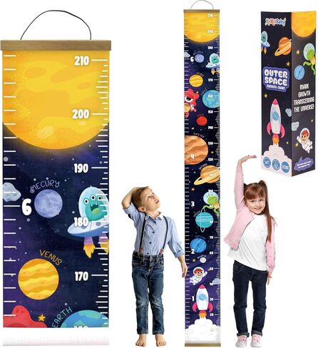 *Mercury Misprint* مخطط نمو القماش KooKooBaby للجدار - 82 بوصة × 7.9 بوصة مخطط ارتفاع ممتاز قابل للإزالة لقياس ارتفاع الأطفال للجدار، مخطط نمو القماش للأطفال والرضع (الفضاء الخارجي) in Saudi Arabia