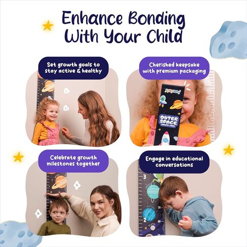 *Mercury Misprint* مخطط نمو القماش KooKooBaby للجدار - 82 بوصة × 7.9 بوصة مخطط ارتفاع ممتاز قابل للإزالة لقياس ارتفاع الأطفال للجدار، مخطط نمو القماش للأطفال والرضع (الفضاء الخارجي) in Saudi Arabia
