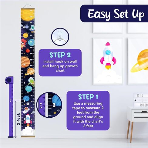 *Mercury Misprint* مخطط نمو القماش KooKooBaby للجدار - 82 بوصة × 7.9 بوصة مخطط ارتفاع ممتاز قابل للإزالة لقياس ارتفاع الأطفال للجدار، مخطط نمو القماش للأطفال والرضع (الفضاء الخارجي) in Saudi Arabia