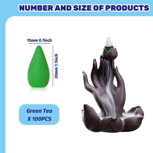 100Pcs Green Tea Backflow Incense Cones Bulk, Long Lasting Waterfall Sandalwood Fragrant Cone, Natural Handwork Scents for Aromatherapy Meditation & Yoga in Saudi Arabia