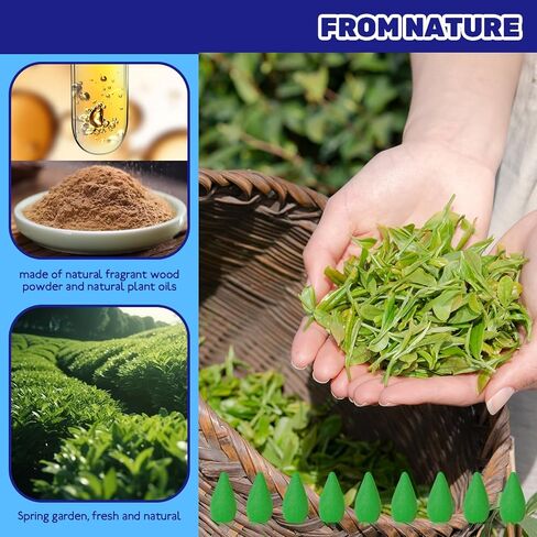 100Pcs Green Tea Backflow Incense Cones Bulk, Long Lasting Waterfall Sandalwood Fragrant Cone, Natural Handwork Scents for Aromatherapy Meditation & Yoga in Saudi Arabia
