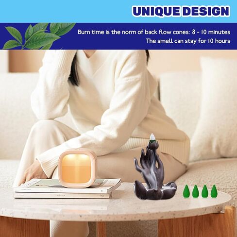 100Pcs Green Tea Backflow Incense Cones Bulk, Long Lasting Waterfall Sandalwood Fragrant Cone, Natural Handwork Scents for Aromatherapy Meditation & Yoga in Saudi Arabia
