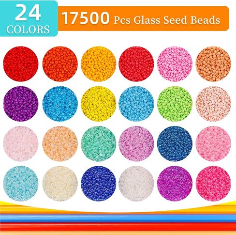 35000Pcs Glass Seed Beads, 2mm 48 Colors 12/0 Beads for Jewelry Making Kit, Small Glass Bead Craft Set 200Pcs Alphabet Beads and 60Pcs Smiley Beads for Bracelets Earrings Ring Necklaces Making in Saudi Arabia