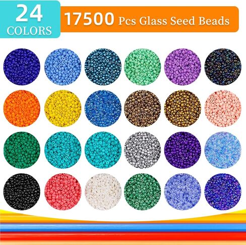 35000Pcs Glass Seed Beads, 2mm 48 Colors 12/0 Beads for Jewelry Making Kit, Small Glass Bead Craft Set 200Pcs Alphabet Beads and 60Pcs Smiley Beads for Bracelets Earrings Ring Necklaces Making in Saudi Arabia