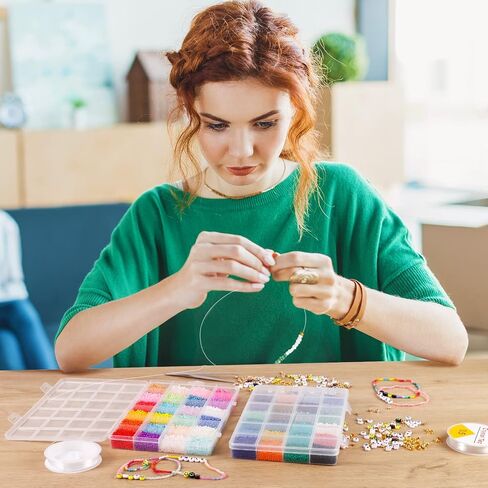 35000Pcs Glass Seed Beads, 2mm 48 Colors 12/0 Beads for Jewelry Making Kit, Small Glass Bead Craft Set 200Pcs Alphabet Beads and 60Pcs Smiley Beads for Bracelets Earrings Ring Necklaces Making in Saudi Arabia