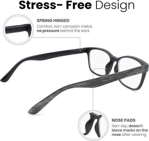 Gray Wood Tone Reading Glasses Men & Women to Look Unique With Clear Vision - Strong & Durable Readers For Women & Men - Comfortable Spring Hinges for All Face Shapes - Mens Reading Glasses 1.0 in Saudi Arabia