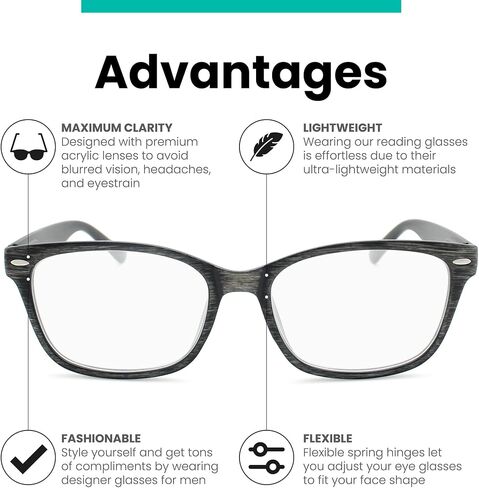 Gray Wood Tone Reading Glasses Men & Women to Look Unique With Clear Vision - Strong & Durable Readers For Women & Men - Comfortable Spring Hinges for All Face Shapes - Mens Reading Glasses 1.0 in Saudi Arabia