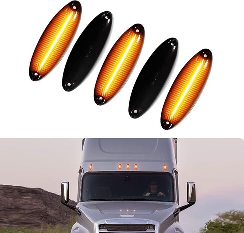 لـ 2008 2009 2010 2011 2012 2013 2014 2015 2016 2017 2018 2019 Freightliner Cascadia نصف شاحنات أمامية مرتفعة الكابينة سقف الجري العلوي أضواء التخليص استبدال العنبر 5 قطعة Led in Saudi Arabia