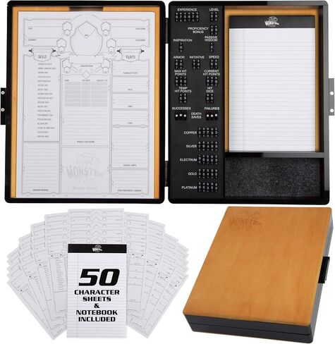Monster Wooden Deluxe DND Stat Tracker Case- Compatible with Dungeons and Dragons- Keep Track of Character Stats, Attacks & Abilities- Removable Acrylic Cover- Eliminate Time, Gameplay Fun, Xmas Gift in Saudi Arabia