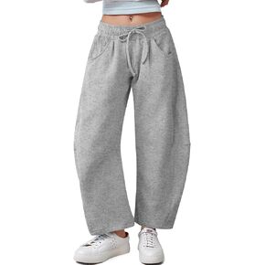 Kissonic Womens Barrel Leg Sweatpants Elastic Waist Drawstring Wide Leg Pants Baggy Lounge Pants with Pockets(Black-XL) in Kuwait
