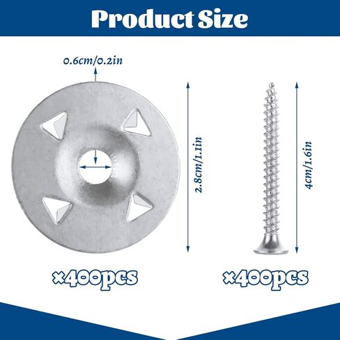 400PCS 1-1/8 Inch Foam Board Fasteners Washers, Galvanized Steel Metal Washer for Installation of Foam Board Panels(with 400PCS Screws) in Saudi Arabia