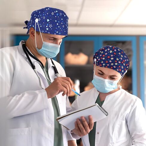 3 Pcs Working Caps Nurse Scrub Hats with Buttons Sweatband Adjustable Elastic Bandage Tie Hats for Women Men Dentist in Saudi Arabia