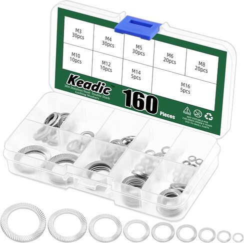 Keadic 160 Pcs Double Side 65Mn Steel Lock Washer Conical Spring Washers, Serrated Lock Washers for Secure Fastening- M3 M4 M5 M6 M8 M10 M12 M14 M16 in Saudi Arabia