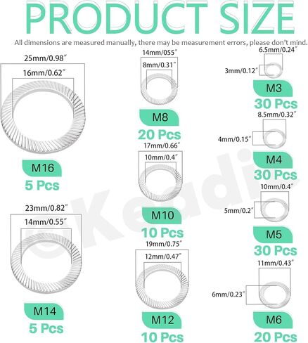 Keadic 160 Pcs Double Side 65Mn Steel Lock Washer Conical Spring Washers, Serrated Lock Washers for Secure Fastening- M3 M4 M5 M6 M8 M10 M12 M14 M16 in Saudi Arabia