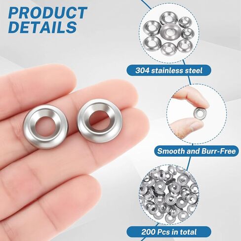 200 Qty #8/#10 Countersunk 304 Stainless Steel Washers for Screws and Bolts,Silver/Black Metal Cup Washer Set for Fastening (Black, #8-200) in Kuwait