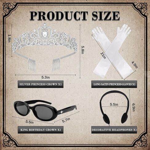 Princess Costumes Accessories for Women Crown Headband Long White Gloves Sunglasses and Headphones Set for Womens Princess Costume Party Cosplay Dress Up Party Bachelorette Party Supplies in Saudi Arabia
