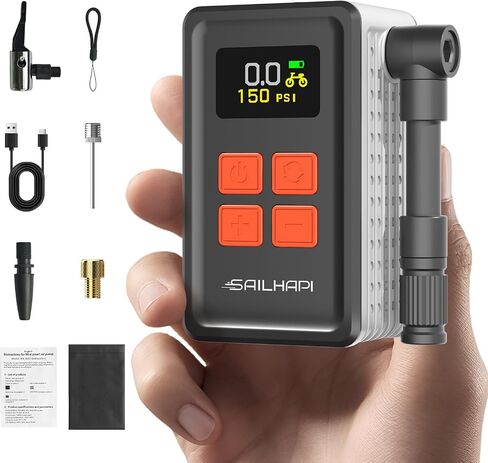 Mini Bike Tire Pump (150PSI Fast Inflation with Guage) (Presta and Schrader Valve) Portable Electric Air Pump for Road and Mountain Bicycle, E-Bike, Motorcycle, Sports Ball in Saudi Arabia
