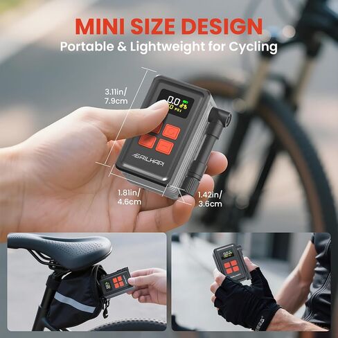 Mini Bike Tire Pump (150PSI Fast Inflation with Guage) (Presta and Schrader Valve) Portable Electric Air Pump for Road and Mountain Bicycle, E-Bike, Motorcycle, Sports Ball in Saudi Arabia
