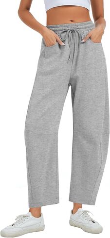 Kissonic Womens Barrel Leg Sweatpants Elastic Waist Drawstring Wide Leg Pants Baggy Lounge Pants with Pockets(Black-XL) in Saudi Arabia