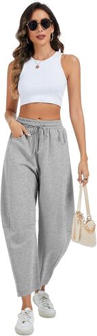 Kissonic Womens Barrel Leg Sweatpants Elastic Waist Drawstring Wide Leg Pants Baggy Lounge Pants with Pockets(Black-XL) in Saudi Arabia