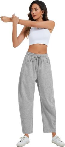 Kissonic Womens Barrel Leg Sweatpants Elastic Waist Drawstring Wide Leg Pants Baggy Lounge Pants with Pockets(Black-XL) in Saudi Arabia
