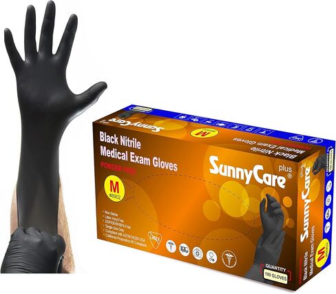 100pcs #8902 Sunnycare 5mil Black Nitrile Medical Exam Floves Powder Free (Vinyl Latex) الحجم: متوسط in Saudi Arabia