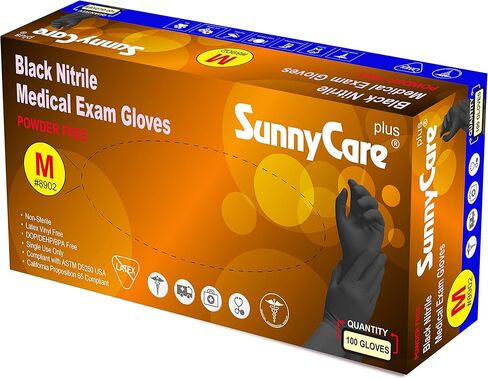 100pcs #8902 Sunnycare 5mil Black Nitrile Medical Exam Floves Powder Free (Vinyl Latex) الحجم: متوسط in Saudi Arabia