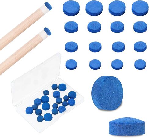 20 Pieces Billiard Pool Cue Tips, 13/12/10/9mm, Pool Stick Replacement Tips with Storage Box for Pools Cues and Snooker, Blue, Leather in Saudi Arabia
