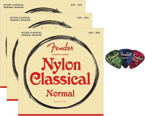 Fender Nylon Classical Strings - Tie End 3-Pack Bundle with 3-Pack Picks in Kuwait