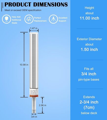 3/4" Boat Seat Pin Post for Most Marine Boat Seat Pedestal Base Mount, SP-2114 Boat Seat Pedestal Post Lock-in Aluminum Extension Post Pole for Pontoon Boats/Fishing Boats/Bass Boats/Cruising Boats in Saudi Arabia