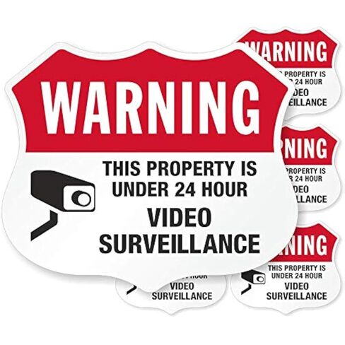 SmartSign "تحذير - هذه الخاصية تقل عن 24 ساعة من مراقبة الفيديو" مجموعة شارات التحذير | خمسة حزمة من 2.75 "× 3.25" على سبيل المثال علامات لاصقة عاكسة ، مصنوعة في الولايات المتحدة الأمريكية in Kuwait