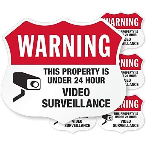 SmartSign "تحذير - هذه الخاصية تقل عن 24 ساعة من مراقبة الفيديو" مجموعة شارات التحذير | خمسة حزمة من 2.75 "× 3.25" على سبيل المثال علامات لاصقة عاكسة ، مصنوعة في الولايات المتحدة الأمريكية in Kuwait