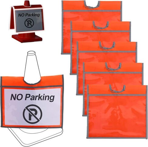 Roadhero 6 Pack Traffic Cone Sleeve مع جيوب ، وغطاء لافتة تحذير من حركة المرور البرتقالية مع شرائط عاكسة للتحذير من النشاط في الهواء الطلق ، وعلامات البناء ، والتدريب الرياضي ، ومواقف السيارات in Kuwait