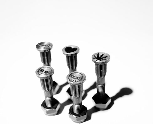 Skateboard Hardware Set – 8 Bolts & 8 Nuts (1") – Black Coated, Half-Threaded, Iron Made – Polished Finish – Fits Most Skateboards & Cruisers – Durable Mounting Kit – Skull Design in Saudi Arabia