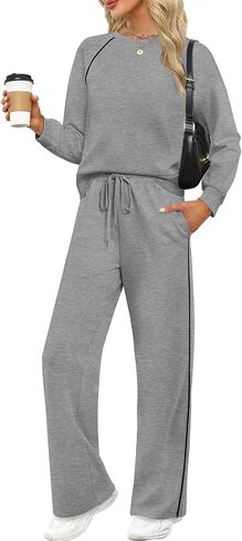 SAMPEEL Women 2 Piece Lounge Sets Sweatsuit Fall Outfits Matching Wide Leg pants Set Tracksuit Trendy Clothes in Saudi Arabia
