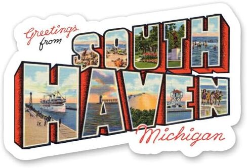Squiddy Greetings from South Haven Michigan - Vinyl Sticker Decal for Phone, Laptop, Water Bottle (4" Wide) in Saudi Arabia