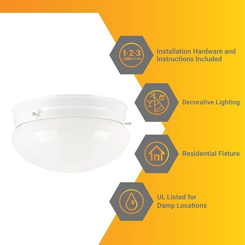 Diodesy- 6 بوصة سقف سقف الإضاءة الإضاءة E26 Socket A19 لمبة (60 واط كحد أقصى ، غير مدرجة) الظل الزجاجي البيضاء دحلية التصميم الحديث للمطبخ حمام غرفة نوم الممر. in Kuwait