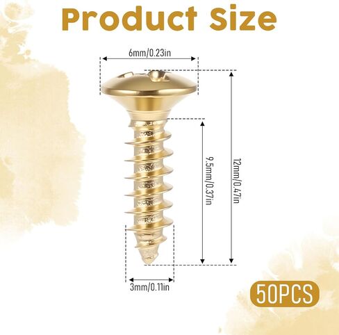 50 Pcs Electric Guitar Bass Pickguard Screws 3mm Bass Tuning Pegs Screws Tuner Scratch Plate Mounting Screw for Electric or Acoustic Guitar (Gold) in Saudi Arabia