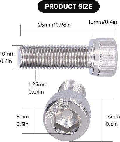 Allen Head Bolts, 4Pcs M10 x 1.25 Screws, A2-70 Stainless Steel M10 Hex Socket Cap Screw, Wheel Center Cap Screws Fastener Hardware for Construction, Cars, DIY, M10x30 in Saudi Arabia
