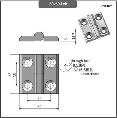 Stainless Steel Detachable ThickHeavy Duty Load Door Hinge 1Pcs(40x40-Left) in Saudi Arabia