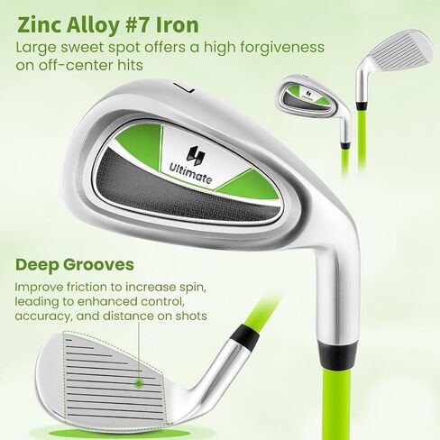 Tangkula Junior #7 Iron for Kids ، Club Gold Club للبنين والبنات مع رمح الألياف الزجاجية وغطاء الرأس ، نادي جولف الممارسة ، اليد اليمنى ، 30 بوصة ، تتراوح أعمارهم بين 8-10 in Saudi Arabia